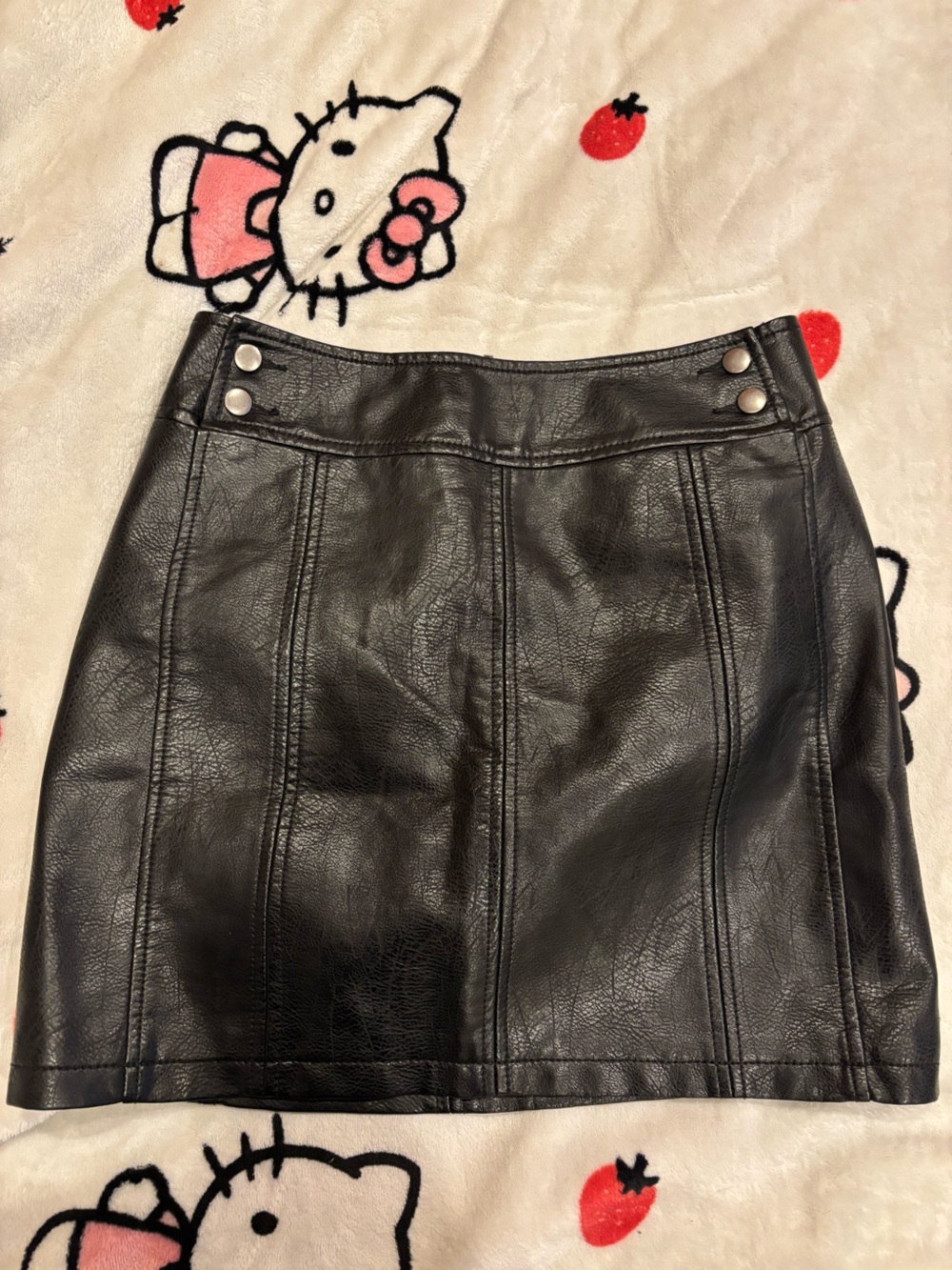 Free People Black Leather Mini Skirt with Snap Details
